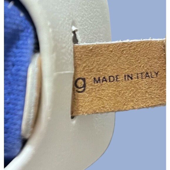 O bag Classic White Shell Blue Handles Liner Whipstitch Strap Modular Italy - Picture 11 of 16